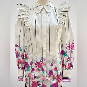Gentile Catone l/s Blouse | White stripe ruffle Accents M excellent condition